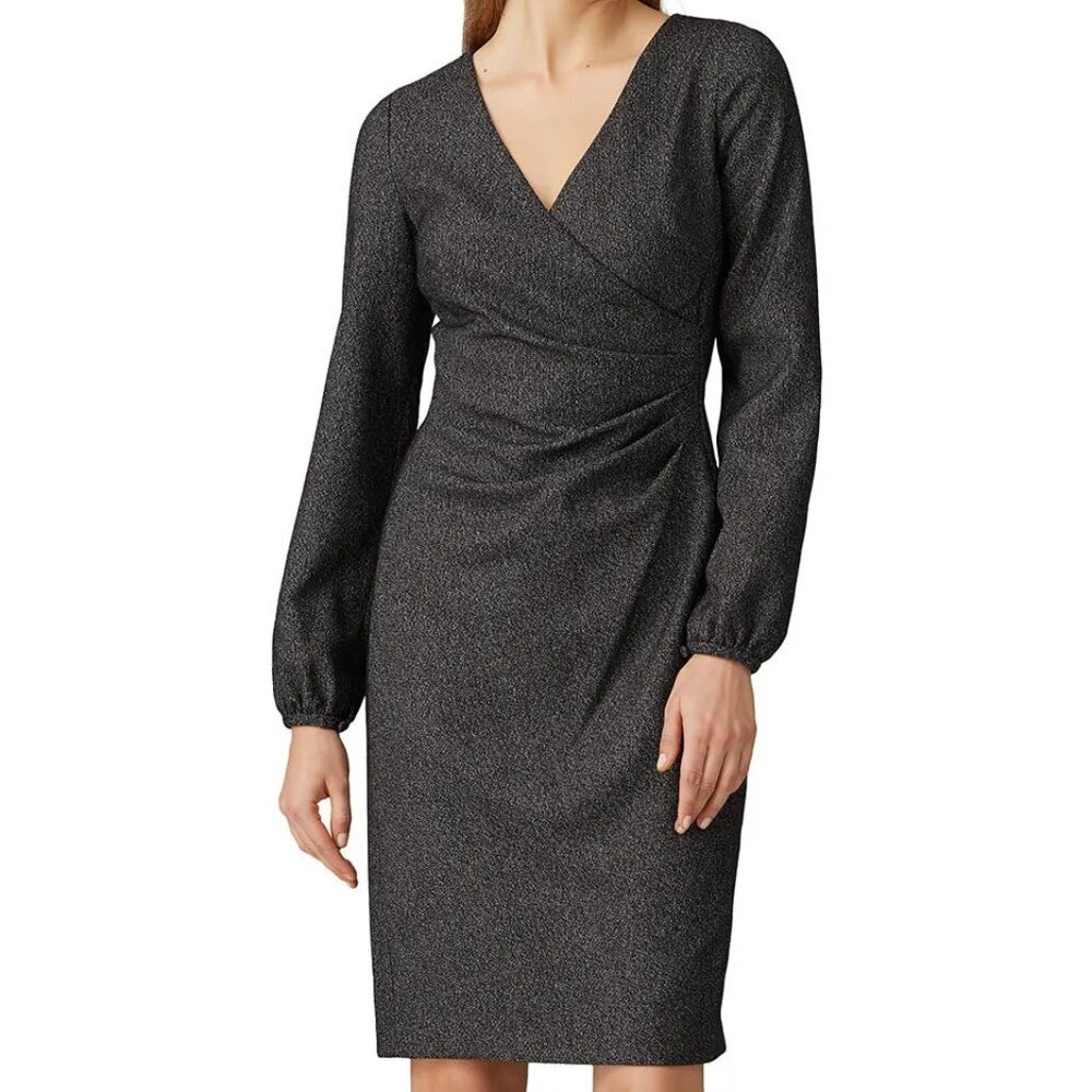 Lauren Ralph Lauren Dress - Women's 4 Gray - Grey Shift V-Neck Faux Wrap